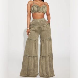 Olive Washed Pant Set
